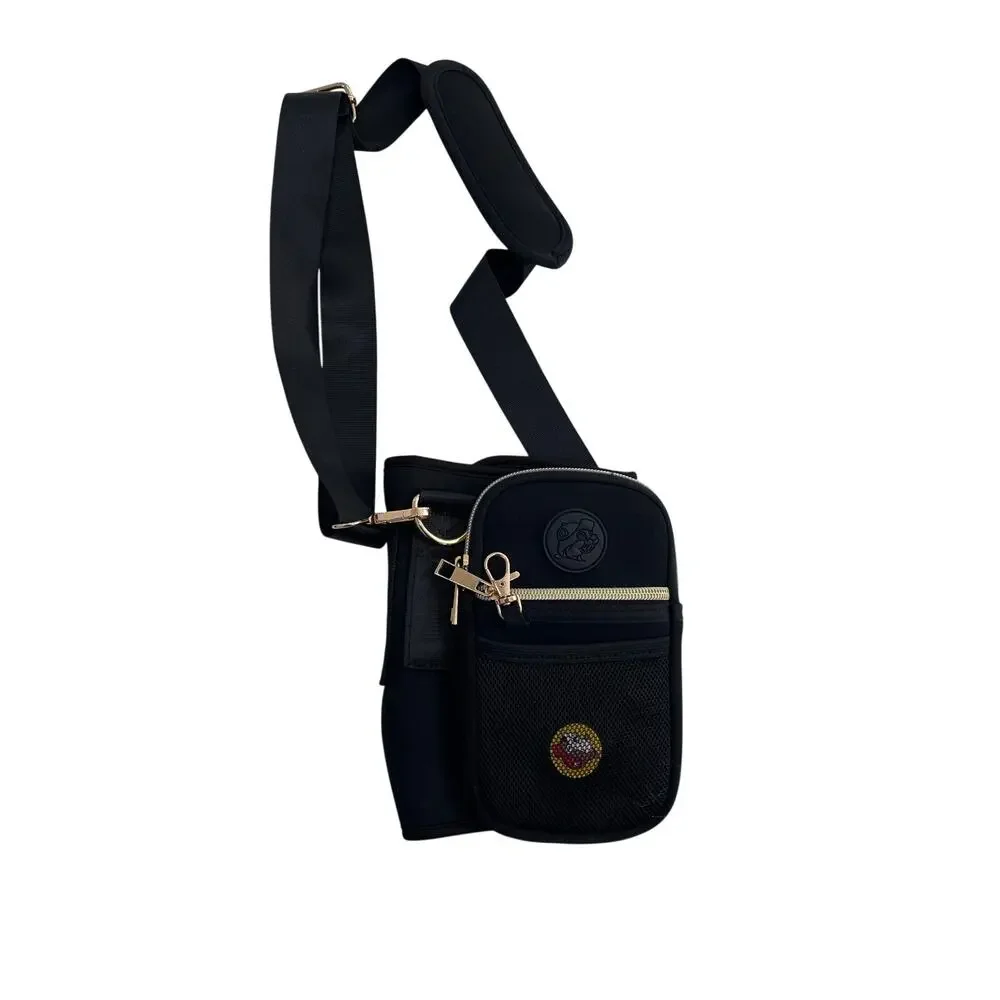 Buc-ee's Black Insulated Crossbody Tumbler Bag With Gold Hardware & Straw Topper